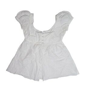 Kitteny Babydoll Puff Sleeve Button Front Top in White